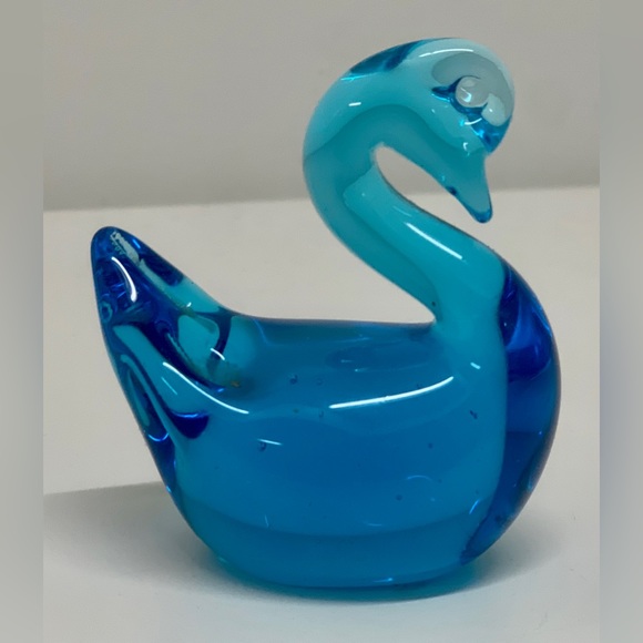 Vintage Mid Century Clear Blue Pinched Blown Glass Art Swan Murano Paperweight - Picture 7 of 14